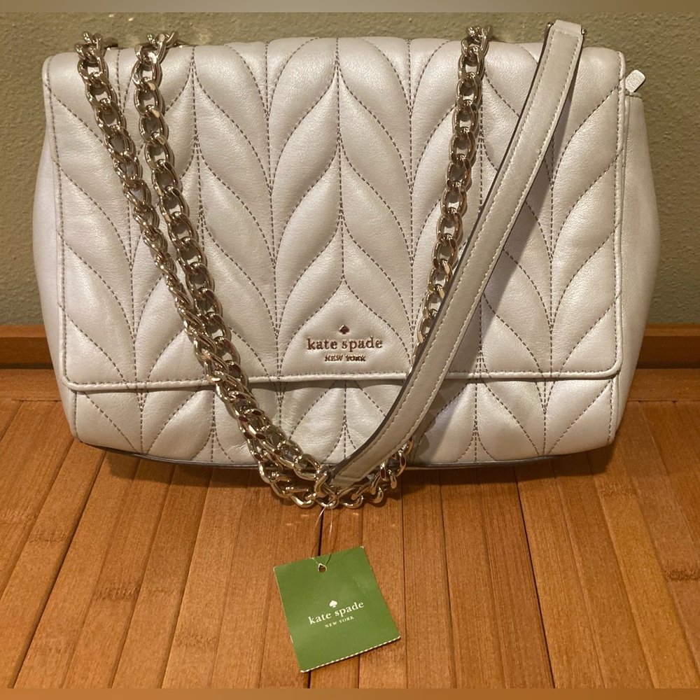 NWT Kate Spade Silver Evelyn Quilted Shoulder Bag